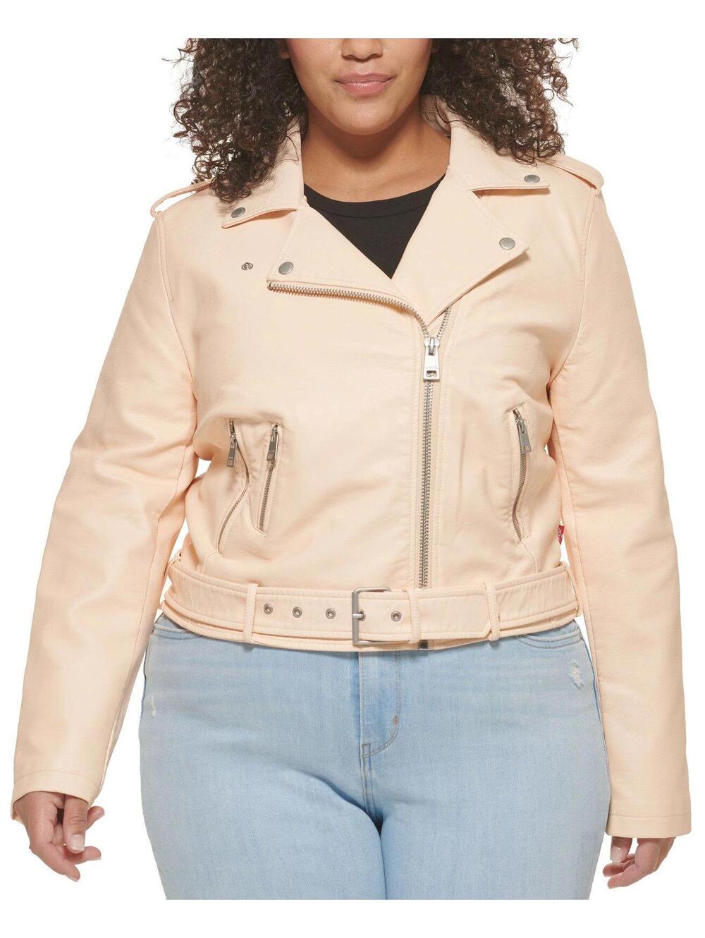 Levis Plus Size Faux Leather Belted Motorcycle Jacket Peach 1X